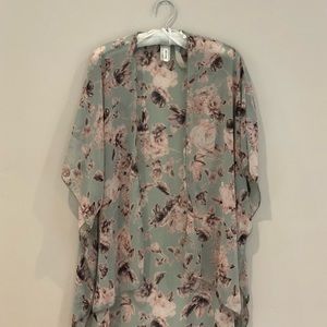 Sheer Cardigan in Green & Blush Floral